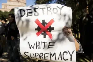 Poster that says; "Destroy White Supremacy" SOURCE: Gabriel C. Pérez / KUT